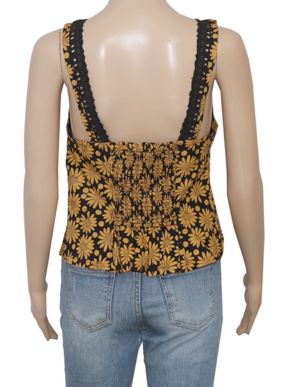 Free People Love Me Not Printed Tank Top Floral Printed Lace Smocked S - Picture 5 of 7